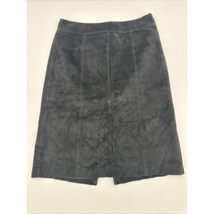 Ann Taylor Loft Leather Skirt Size 4 Knee Length Back Slit Black